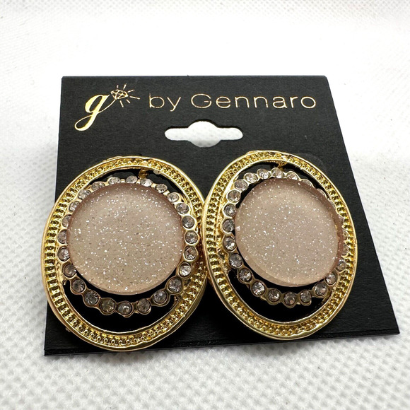 G By Gennaro Gold Tone Pink Sparkle Stone Oval Mixed Media Stud Fashion Earrings - Picture 1 of 5